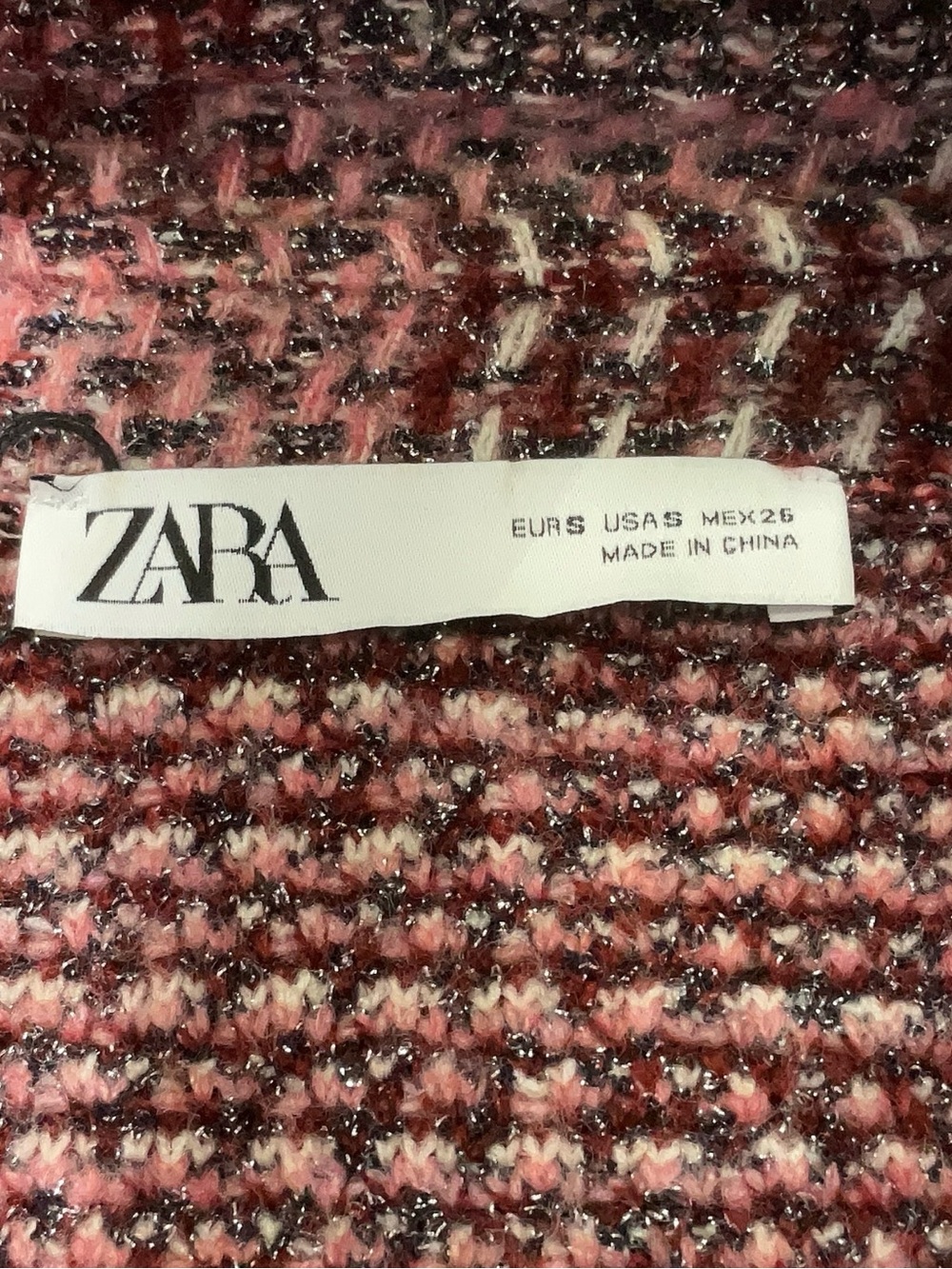 Plaid Knit Belted Cardigan Jacket in Rose and Gray - Picture 3 of 4